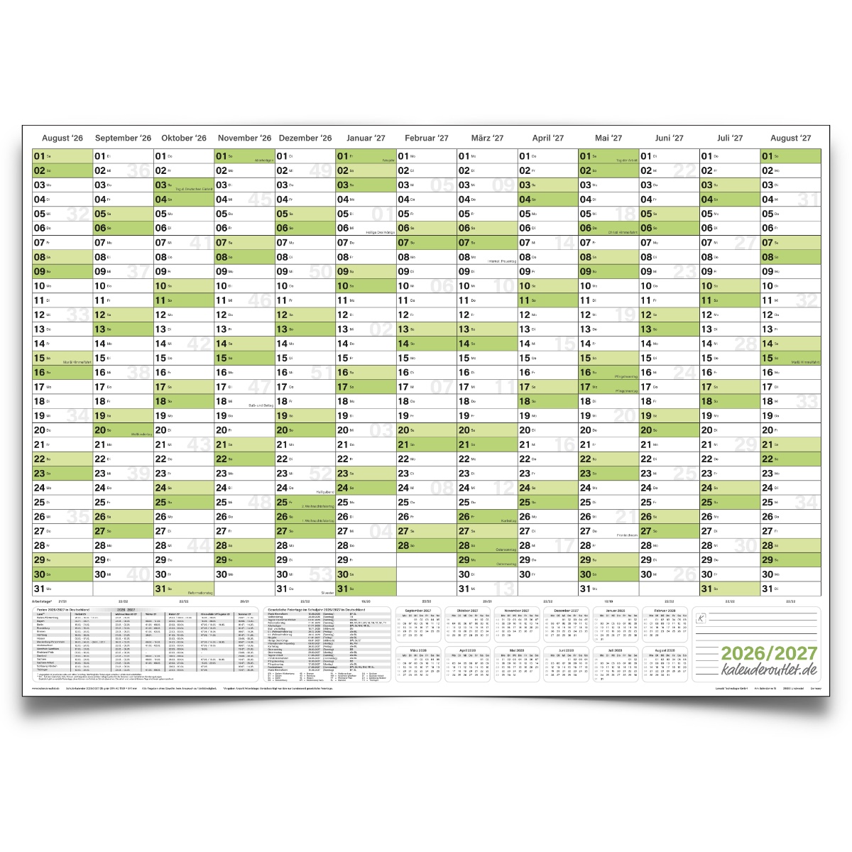 Schulwandkalender 2026 2027 DIN A1 – Jahresplaner Schule quer XXL, gerollt – Schuljahreskalender für Lehrer, Schüler &amp; Klassenzimmer – grosser Schulkalender &amp; Schulplaner für das Schuljahr