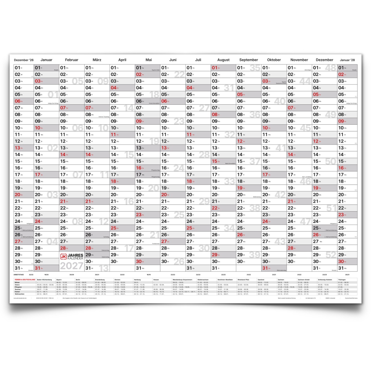 Wandkalender 2027 abwischbar B1, Jahresplaner groß, 1 Marker inklusive, abwischbar, Familienplaner, Büroplaner, Terminplaner, beschreibbar, Monatsübersicht, Teamplanung von Gigatime