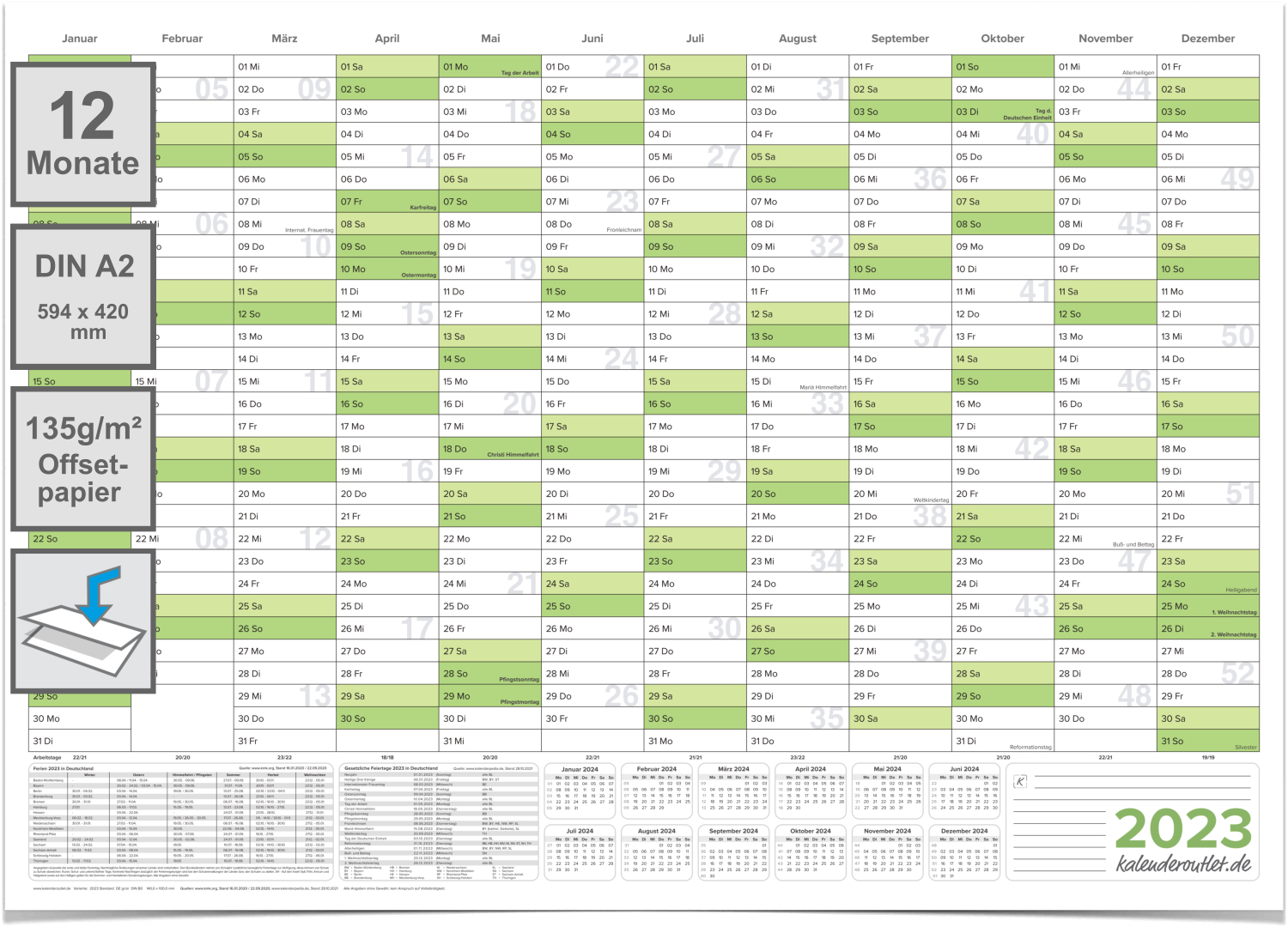 Wandkalender 2023 Jahresplaner Format: 59,4 x 42,0cm – DIN A2 - GEFALTET – Wandplaner, Jahreskalender, Kalender, Poster Plakat - deutsch