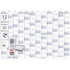 1 Calendario da parete/organizzatore annuale 2024 Formato: DIN B0 140,0 x 100,0 cm, blu/grigio, salvietta umida con 4 pennarelli non permanenti con spugna - italiano