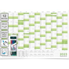 Abwischbarer Wandkalender 2023 Jahresplaner grün Format: 84,0x59,0cm DIN A1 inkl. 4 Marker - GEROLLT – Wandplaner, Jahreskalender, Poster Plakat - deutsch