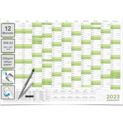 Abwischbarer Wandkalender 2023 Jahresplaner grün Format: 42,0x29,7cm – DIN A3 inkl. 1 Marker - GEROLLT – Wandplaner, Jahreskalender, korrigierbar Poster Plakat - deutsch