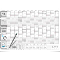 Abwischbarer Wandkalender 2023 14 Monate Jahresplaner feucht abwischbar grau Format: 84,0x59,0cm DIN A1 inkl. 1 Marker- GEROLLT – Wandplaner, Jahreskalender, Poster Plakat - deutsch