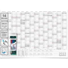 Abwischbarer Wandkalender 2023 14 Monate Jahresplaner feucht abwischbar grau Format: 84,0x59,0cm DIN A1 inkl. 4 Marker- GEROLLT – Wandplaner, Jahreskalender, Poster Plakat - deutsch
