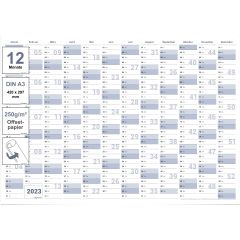 Gigatime Wandkalender Jahresplaner 2023 Format: DIN A3 42,0 x 29,7 cm blaugrau premium Qualität - deutsch