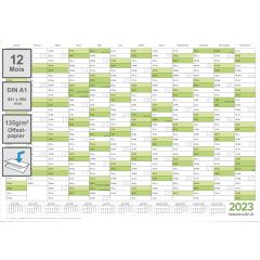 Calendrier mural/planificateur annuel vert XL 2023 grand format A1 84,0 x 59,0 cm matériau 135g/m2 impression de qualité plié calendrier annuel, calendrier - français