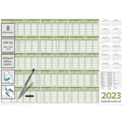 PERSONALPLANER URLAUBSPLANER 2023/24, feucht abwischbar 59,4 x 42,0 CM für 8 Mitarbeiter grün mit 1 non-permanent Marker