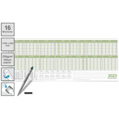 Personalplaner Urlaubsplaner 2023/24, feucht abwischbar 118,8 x 42,0cm GEROLLT für bis zu 16 Mitarbeiter grün mit 1 non-permanent Marker