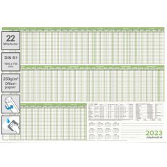 Personalplaner Urlaubsplaner Kalender 2023/24, feucht abwischbar Format DIN B1 70,0 x 100,0 cm für 22 Mitarbeiter grün - deutsch