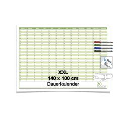 XXL Dauerkalender, super groß, DIN B0 140 x 100 cm, 250 gr. Premium Qualitätspapier, feucht abwischbar mit 4 Faber-Castell non-permanent Markern
