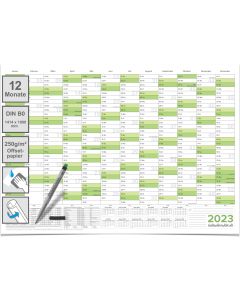Abwischbarer XXL Wandkalender 2023 grün Jahresplaner Format: 140x100cm – DIN B0 inkl. 1 Marker- GEROLLT – Wandplaner, Jahreskalender, Kalender, Poster Plakat - deutsch
