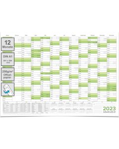 Wandkalender 2023 Jahresplaner grün premium Qualität Format: 84,0 x 59,0 cm DIN A1 - GEROLLT – Wandplaner, Jahreskalender, Poster Plakat - deutsch
