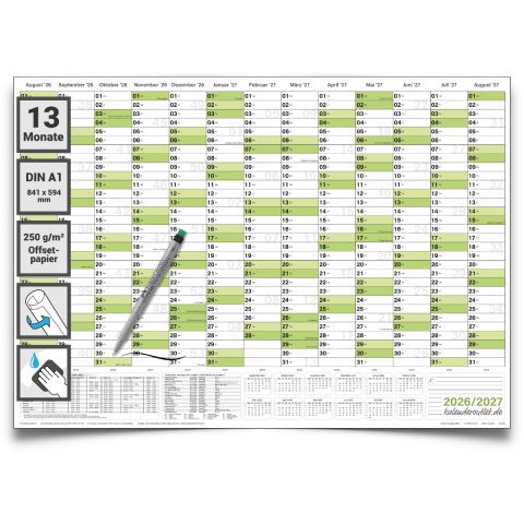 Schulwandkalender 2026 2027 DIN A1 – Jahresplaner Schule quer XXL, gerollt – Schuljahreskalender für Lehrer, Schüler & Klassenzimmer – grosser Schulkalender & Schulplaner für das Schuljahr