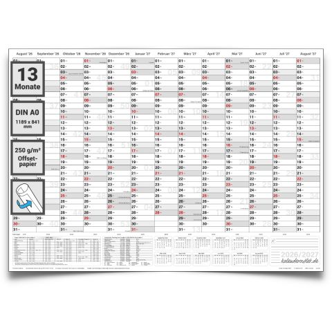 Großer Schulwandkalender 2026/27 DIN A0 Wandkalender Querformat gerollt - Schuljahreskalender für Lehrer, Schüler & Klassenzimmer Schulplaner XXL Kalender für Schule & Schuljahr von Kalenderoutlet