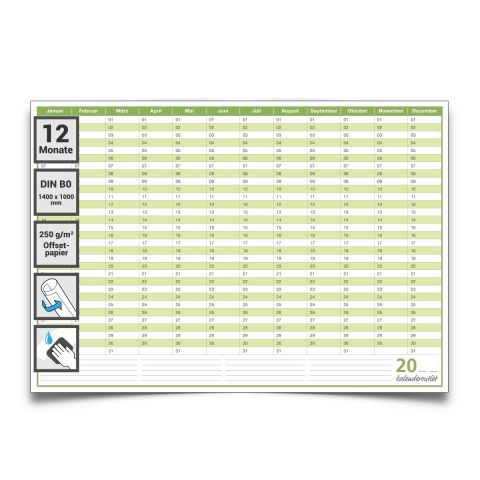 XXL Dauerkalender, super groß, DIN B0 140 x 100 cm, 250 gr. Premium Qualitätspapier, feucht abwischbar
