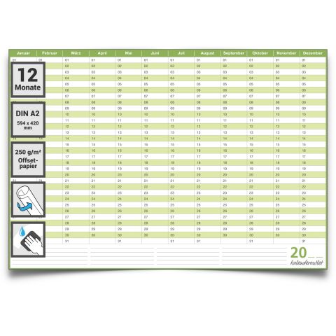 Dauerkalender, Geburtstagskalender, immerwährender Kalender, DIN A2 , 250 gr. Premium Qualitätspapier, feucht abwischbar, praktisch und schön