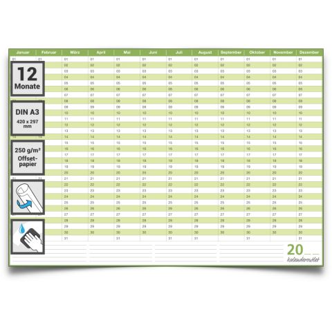 Dauerkalender, Familienkalender, Geburtstagskalender, immerwährender Kalender, DIN A3 , 250 gr. Premium Qualitätspapier, feucht abwischbar, praktisch und schön