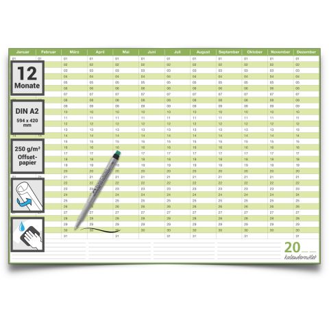 Dauerkalender, Geburtstagskalender, immerwährender Kalender, DIN A2 59,4 x 42,0 cm, 250 gr. Premium Qualitätspapier, feucht abwischbar, mit 1 non-permanent Marker