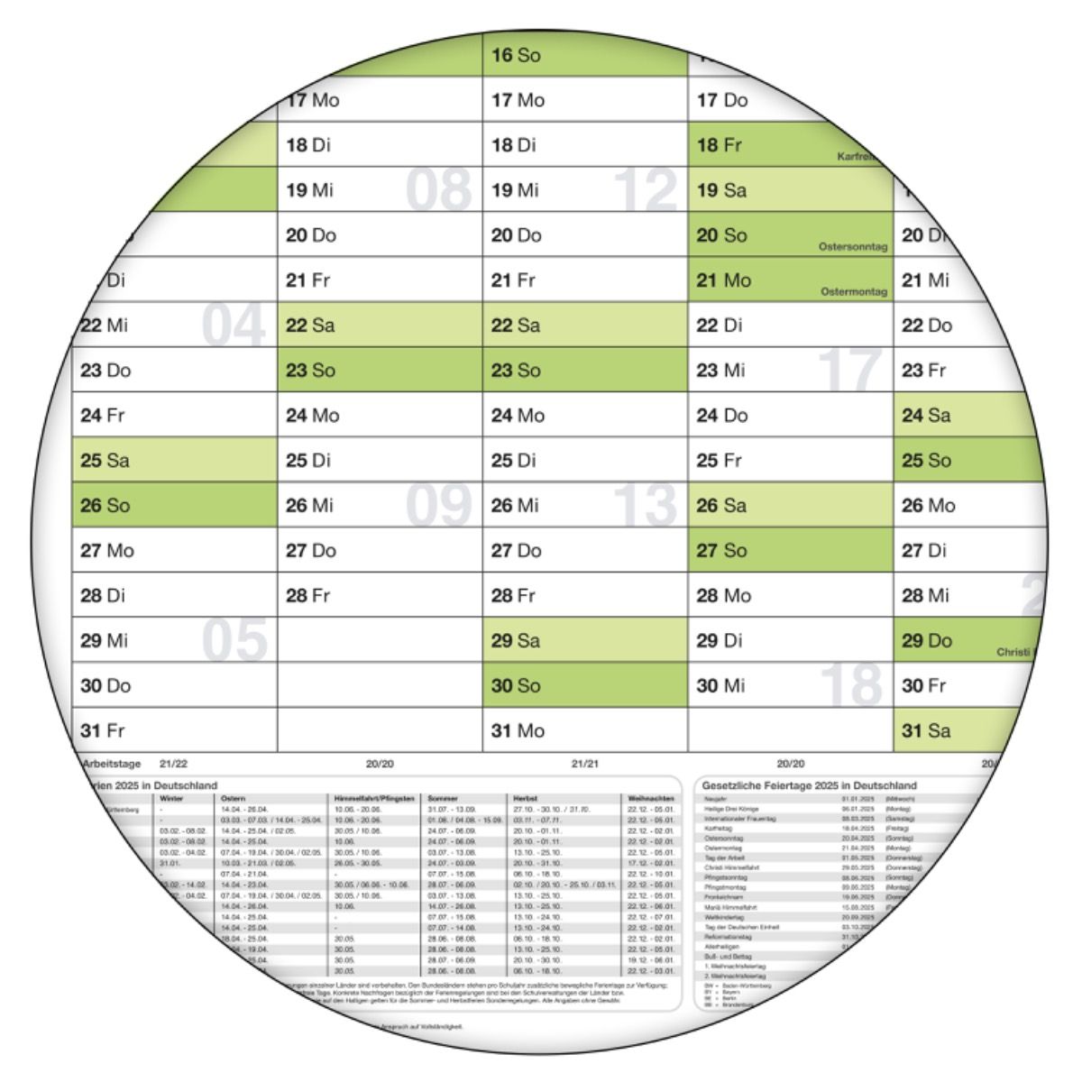 Wandkalender 2025 Jahresplaner Format 84,0 x 59,0cm DIN A1 GEFALTET Wandplaner