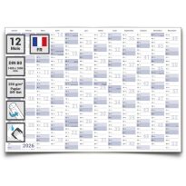 Calendrier mural annuel 2026 effaçable à l’eau 140x100 cm – planificateur professionnel grand format DIN B0 avec 4 marqueurs non permanents, éponge incluse – en français – Gigatime