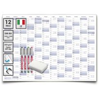 Calendario murale annuale 2026 cancellabile ad acqua 140x100 cm – planner da parete professionale formato XXL DIN B0 con 4 pennarelli non permanenti e spugna – in italiano – Gigatime