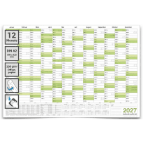 Abwischbarer Wandkalender 2027 Jahresplaner grün Format: 59,4x42,0cm – DIN A2 - GEROLLT – Wandplaner, Jahreskalender, Kalender, Poster Plakat - deutsch