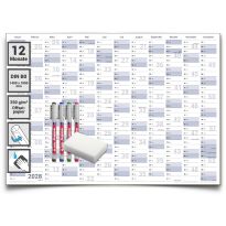 Gigatime XXXL Wandkalender Jahresplaner 2028 abwischbar, 140x100cm, DIN B0 deutsch, perfekt für Büro und Zuhause extra groß und übersichtlich mit 4 Marker und Schwamm