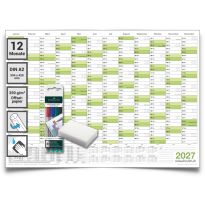 Wandkalender feucht abwaschbar 2027 Jahresplaner grün Format: 59,4x42,0cm DIN A2 inkl. 4 Markern - GEROLLT – Wandplaner, Jahreskalender, Kalender, Poster Plakat - deutsch