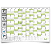 Kalenderoutlet DIN A3 abwischbarer Wandkalender 2027 gerollt 42,0x29,7cm groß Wandplaner ist feucht korrigierbar, Jahresplaner 2027 in deutscher Sprache
