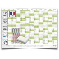1 Agenda mural effaçable Calendrier mural planner vert 2026 (100,0 x 70,0 cm avec 1 x 4 marqueurs) enroulé - calendrier mural, calendrier annuel, calendrier - français