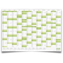 1 Agenda mural effaçable Calendrier mural planner vert 2026 (100,0 x 70,0 cm avec 1 x 4 marqueurs) enroulé - calendrier mural, calendrier annuel, calendrier - français