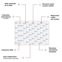 1 Calendrier mural/organiseur annuel 2024 Format : DIN B0 140.0 x 100.0 cm, bleu/gris, effaçable à l'eau avec 4 marqueurs non-permanents avec éponge - français