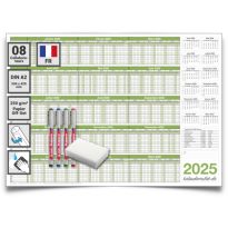 Kalenderoutlet DIN A2 Planificateur de personnel 2025/26, planificateur de vacances 2025 Le planificateur est effaçable avec un chiffon humide 59,4x42,0 cm pour jusqu'à 8 employés livré roulé avec 4 marqueurs non-permanents