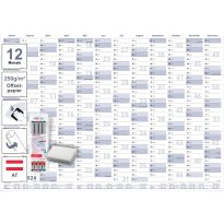 1 Österreichischer Gigatime Wandkalender Jahresplaner 2024 Format: DIN B0 140,0 x 100,0 cm blaugrau feucht abwischbar mit 1 x 4 non-permanent Markern - Schwamm