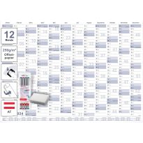 Gigatime DIN B0 140,0 x 100,0 cm österreichischer Gigatime Wandkalender 2024, Jahresplaner blaugrau feucht abwischbar mit 1 x 4 non-permanent Markern und Schwamm