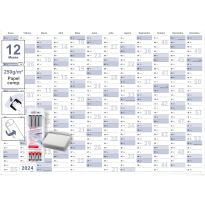 1 calendario mural/anual 2024 Formato: DIN B0 140,0 x 100,0 cm, azul/gris, lavable con agua con 1 x 4 rotuladores no permanentes con esponja - Español