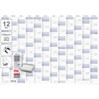 2 Calendario da parete/organizzatore annuale 2024 Formato: DIN B0 140,0 x 100,0 cm, blu/grigio, salvietta umida con 2 x 4 pennarelli non permanenti con spugna - italiano