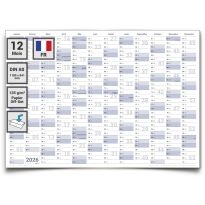 Gigatime 1 calendrier mural français, calendrier annuel, calendrier calendaire, grand poster calendrier mural 2026 - format A0-118 x 84 cm - bleu-gris-première qualité pliée
