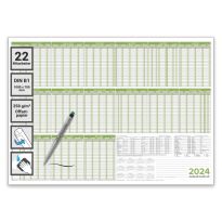 Personalplaner Urlaubsplaner Kalender 2024/25, feucht abwischbar Format DIN B1 70,0 x 100,0 cm für 22 Mitarbeiter grün -mit 1 non-permanent Marker deutsch