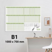 Personalplaner Urlaubsplaner Kalender 2024/25, feucht abwischbar Format DIN B1 70,0 x 100,0 cm für 22 Mitarbeiter grün -mit 1 non-permanent Marker deutsch