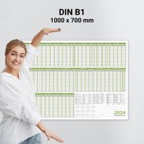 Personalplaner Urlaubsplaner Kalender 2024/25, feucht abwischbar Format DIN B1 70,0 x 100,0 cm für 22 Mitarbeiter grün mit 4 non-permanent Markern- deutsch