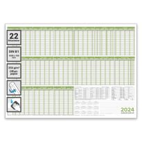 Personalplaner Urlaubsplaner Kalender 2024/25, feucht abwischbar Format DIN B1 70,0 x 100,0 cm für 22 Mitarbeiter grün - deutsch