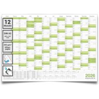 Abwischbarer Wandkalender 2026 Jahresplaner grün Format: 42,0x29,7cm – DIN A3 - GEROLLT – Wandplaner, Jahreskalender, Poster Plakat - deutsch