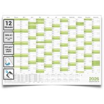 Abwischbarer Wandkalender 2026 Jahresplaner grün Format: 84,0x59,0cm DIN A1 - GEROLLT – Wandplaner, Jahreskalender, Poster Plakat - deutsch