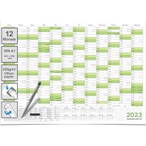 Abwischbarer Wandkalender 2023 Jahresplaner grün Format: 84,0x59,0cm DIN A1 inkl. 1 Marker - GEROLLT – Wandplaner, Jahreskalender, Poster Plakat - deutsch