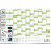 Abwischbarer Wandkalender 2023 Jahresplaner grün Format: 84,0x59,0cm DIN A1 inkl. 4 Marker - GEROLLT – Wandplaner, Jahreskalender, Poster Plakat - deutsch