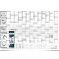 Abwischbarer Wandkalender 2023 14 Monate Jahresplaner feucht abwischbar grau Format: 84,0x59,0cm DIN A1 inkl. 4 Marker- GEROLLT – Wandplaner, Jahreskalender, Poster Plakat - deutsch