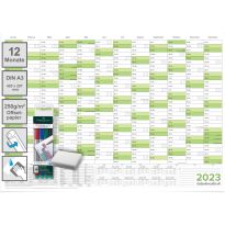 Abwischbarer Wandkalender 2023 Jahresplaner grün Format: 42,0x29,7cm – DIN A3 inkl. 4 Marker - GEROLLT – Wandplaner, Jahreskalender, korrigierbar Poster Plakat - deutsch