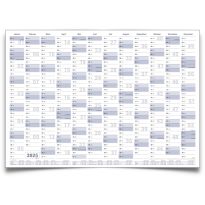 Gigatime ® Din A0 1x Österreichische Wandkalender, Jahresplaner 2025 118,8 x 84,0 cm xxl groß blaugrau feucht abwischbar mit 1 x 4 non permanent Markern und Schwamm
