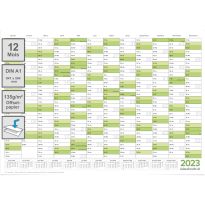 Calendrier mural/planificateur annuel vert XL 2023 grand format A1 84,0 x 59,0 cm matériau 135g/m2 impression de qualité plié calendrier annuel, calendrier - français